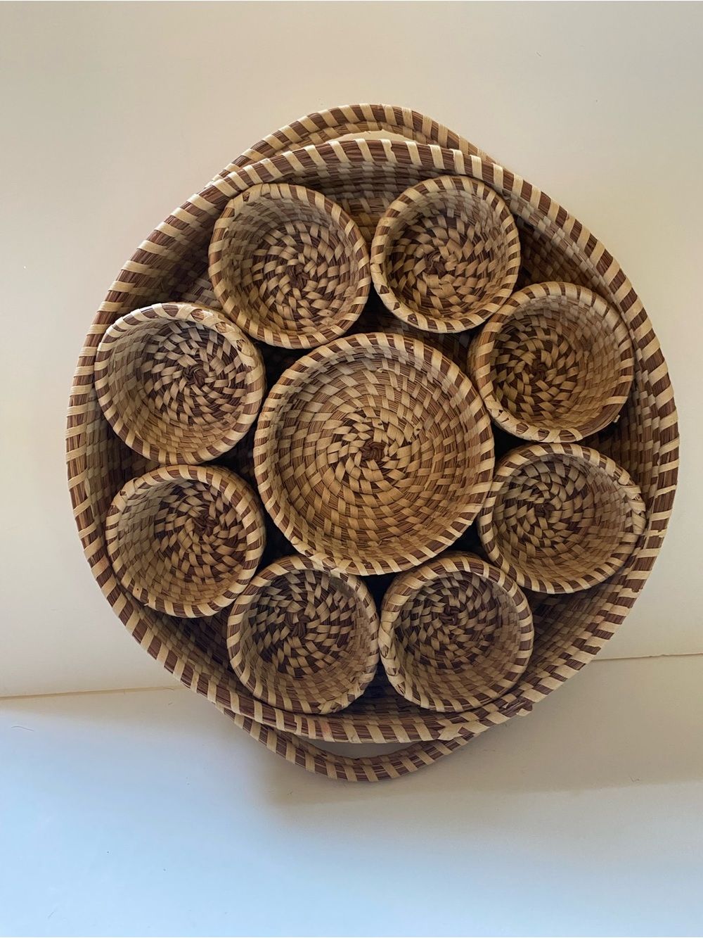 Kenyan Traditional Spice Basket Set / Handwoven Wall Art / 10 Pc Artisan Decor